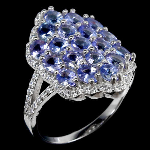 Natural 4.56 ct Tanzanite Ring in Solid Sterling 14 ct White Gold, no Tarnish