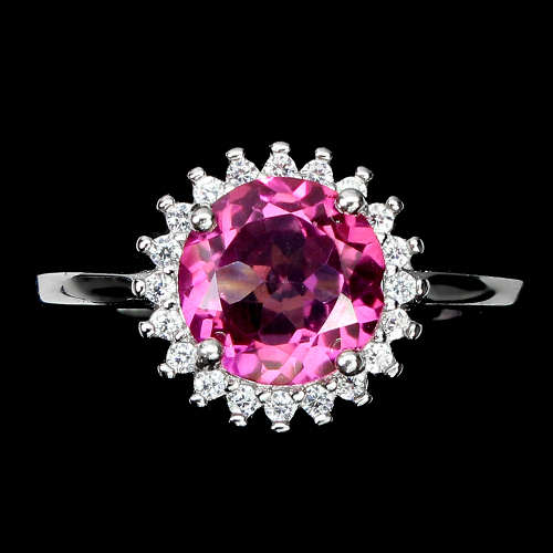 Natural 2.5 Pink Topaz Ring in Solid Sterling Silver 14 ct White Gold, no Tarnish