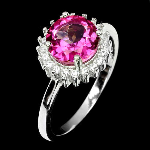 Natural 2.5 Pink Topaz Ring in Solid Sterling Silver 14 ct White Gold, no Tarnish