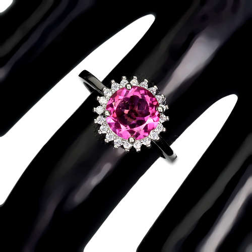 Natural 2.5 Pink Topaz Ring in Solid Sterling Silver 14 ct White Gold, no Tarnish