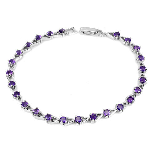 Earth Mined Amethyst Solid Sterling Silver Bracelet with 14 ct White Gold Ensure no Tarnish - 9.61 g