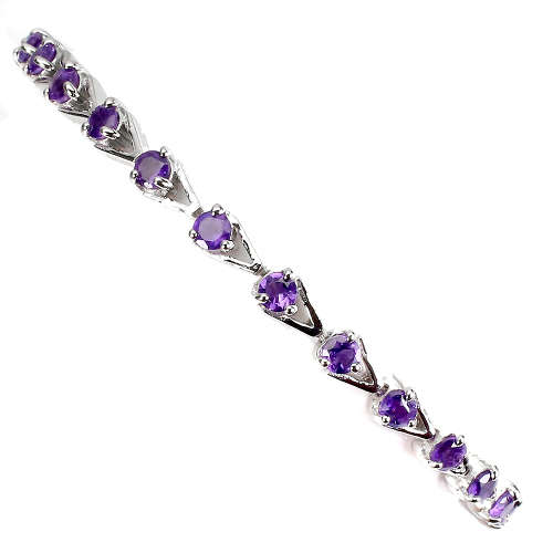 Earth Mined Amethyst Solid Sterling Silver Bracelet with 14 ct White Gold Ensure no Tarnish - 9.61 g