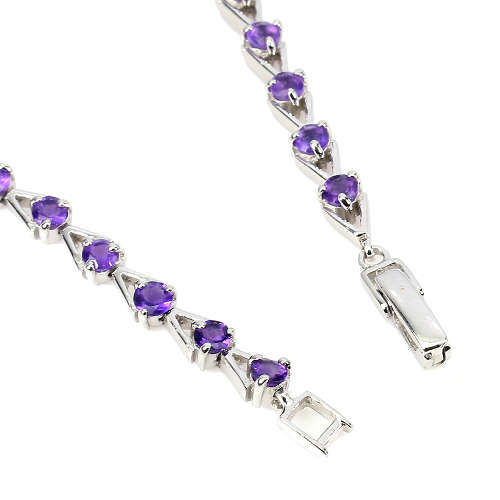 Earth Mined Amethyst Solid Sterling Silver Bracelet with 14 ct White Gold Ensure no Tarnish - 9.61 g