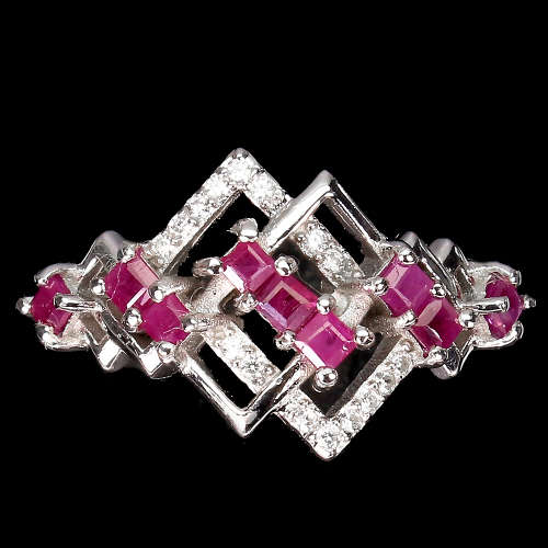 Natural Red Ruby Ring in Solid Sterling Silver 14 ct White Gold - no Tarnish