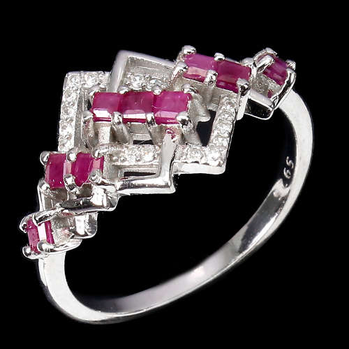 Natural Red Ruby Ring in Solid Sterling Silver 14 ct White Gold - no Tarnish