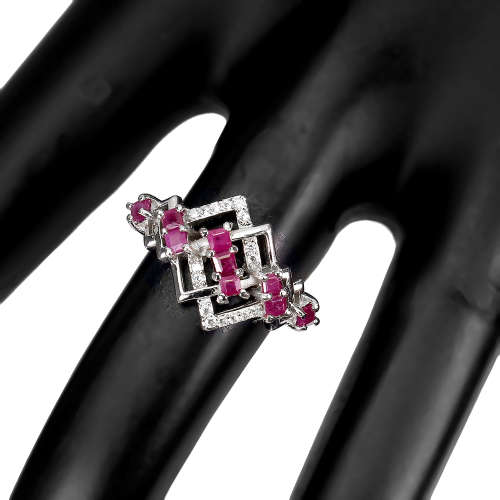 Natural Red Ruby Ring in Solid Sterling Silver 14 ct White Gold - no Tarnish