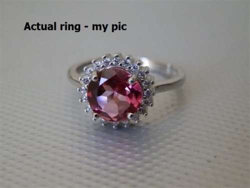 Natural 2.5 Pink Topaz Ring in Solid Sterling Silver 14 ct White Gold, no Tarnish