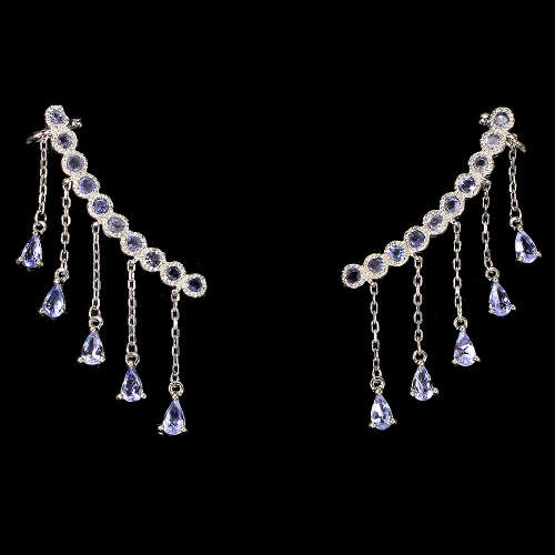 Stunning Solid Sterling Silver Natural 3.6 ct Tanzanite Earrings - eight 6.1 g