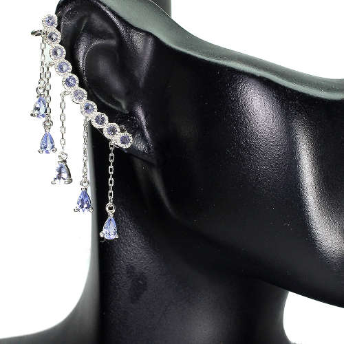 Stunning Solid Sterling Silver Natural 3.6 ct Tanzanite Earrings - eight 6.1 g