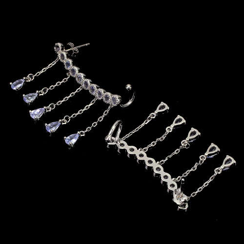 Stunning Solid Sterling Silver Natural 3.6 ct Tanzanite Earrings - eight 6.1 g