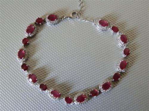 Natural 9.15ct Blood Red Ruby Bracelet, Solid 925 Sterling 14 ct White Gold over - weight 11.38 g