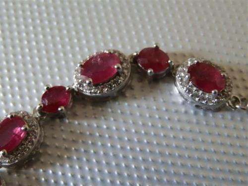 Natural 9.15ct Blood Red Ruby Bracelet, Solid 925 Sterling 14 ct White Gold over - weight 11.38 g