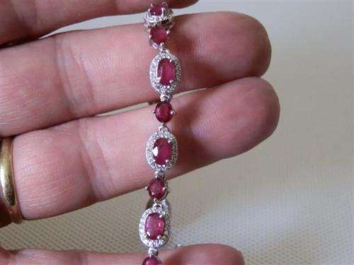Natural 9.15ct Blood Red Ruby Bracelet, Solid 925 Sterling 14 ct White Gold over - weight 11.38 g