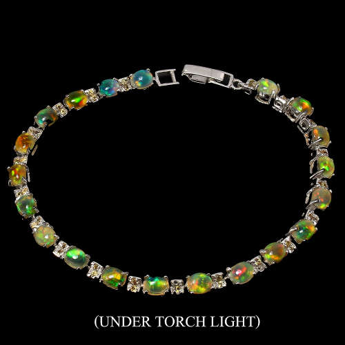 Smashing Solid Sterling Silver Natural 4 ct Ethiopia Opal and Sapphire Bracelet - weight 11.14 g