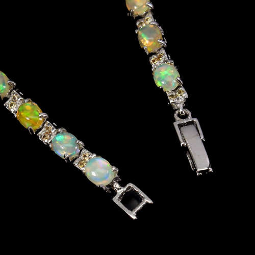 Smashing Solid Sterling Silver Natural 4 ct Ethiopia Opal and Sapphire Bracelet - weight 11.14 g