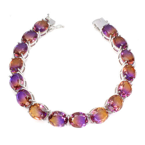 Magnificent Solid Sterling Silver 51.8 ct Ametrine Bracelet, 14ct White Gold over, Ensure no Tarnish
