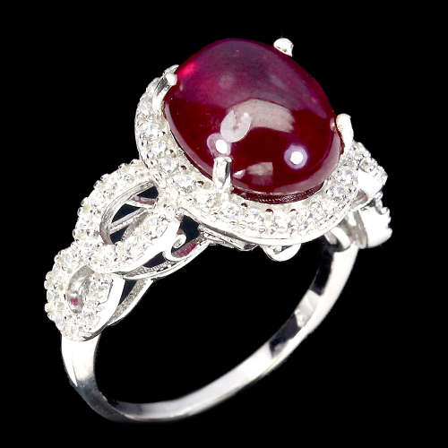Gorgeous Solid Sterling Silver 6 ct Natural Top Blood Red Ruby Ring - weight 5.69 g