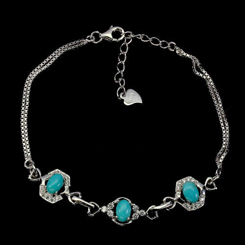 Impressive Solid Sterling Silver Natural Turquoise Bracelet - weight 4.73 g (1)