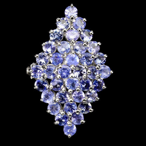 Smashing Solid Sterling Silver 7 ct Natural Tanzanite Cluster Ring - weight 11.17 g