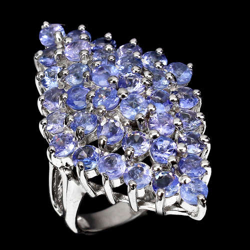 Smashing Solid Sterling Silver 7 ct Natural Tanzanite Cluster Ring - weight 11.17 g