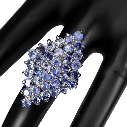 Smashing Solid Sterling Silver 7 ct Natural Tanzanite Cluster Ring - weight 11.17 g