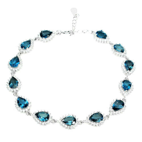 Impressive 13 ct Natural London Blue Topaz Solid Sterling Silver Bracelet - weight 13 g