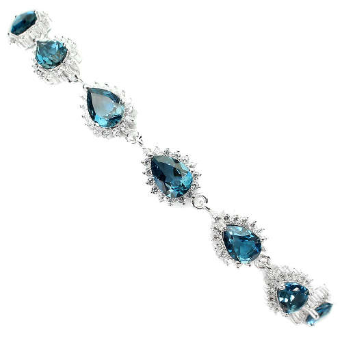 Impressive 13 ct Natural London Blue Topaz Solid Sterling Silver Bracelet - weight 13 g
