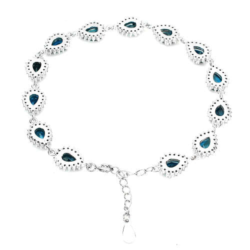 Impressive 13 ct Natural London Blue Topaz Solid Sterling Silver Bracelet - weight 13 g