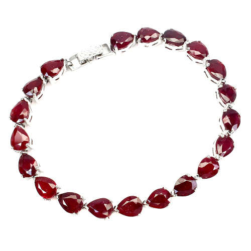 Spectacular 15 ct Natural Top Blood Red Ruby Solid 925 Silver Bracelet - 17.52 g