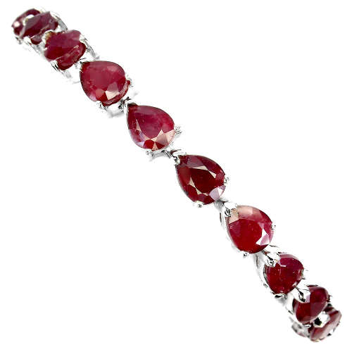 Spectacular 15 ct Natural Top Blood Red Ruby Solid 925 Silver Bracelet - 17.52 g