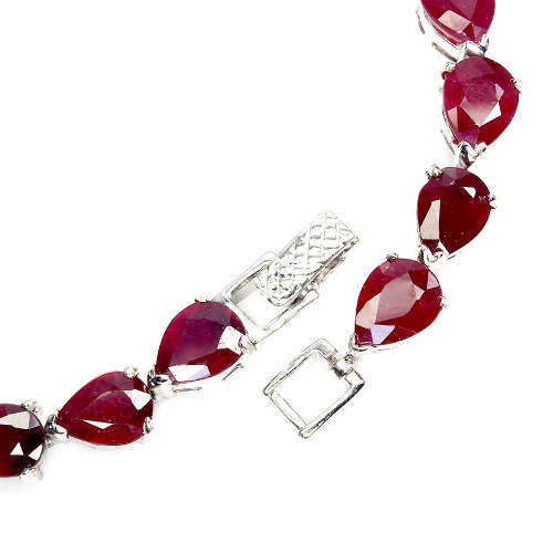 Spectacular 15 ct Natural Top Blood Red Ruby Solid 925 Silver Bracelet - 17.52 g