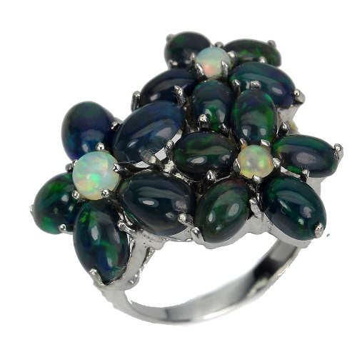 Smashing 7 ct Natural Black Opal Solid Sterling Silver Ring - weight 7.62 g