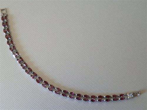 Sterling Silver Garnet Bracelet - weight 12.89 g