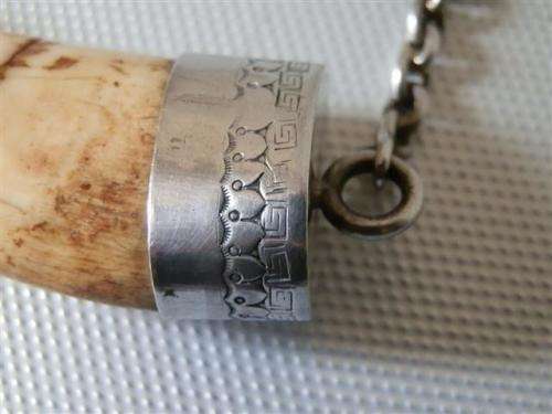 Antique / Vintage Solid Silver capped Lion Tooth Fob