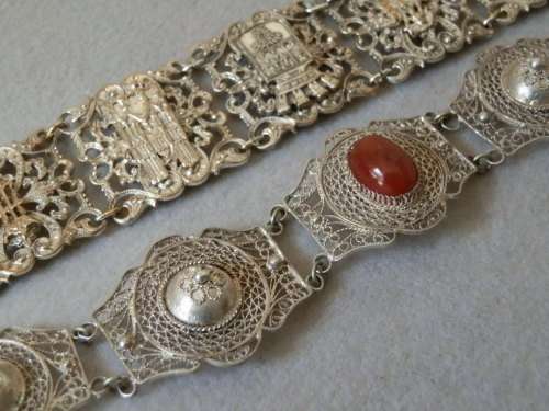 Vintage Solid Sterling Silver Filigree Bracelet with Stone & Silver Panel Bracelet