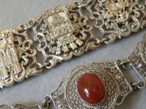Vintage Solid Sterling Silver Filigree Bracelet with Stone & Silver Panel Bracelet