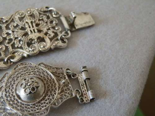 Vintage Solid Sterling Silver Filigree Bracelet with Stone & Silver Panel Bracelet