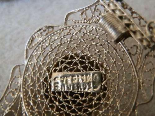 Vintage Solid Sterling Silver Filigree Bracelet with Stone & Silver Panel Bracelet