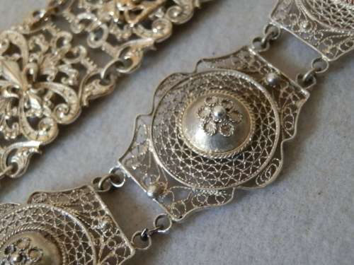 Vintage Solid Sterling Silver Filigree Bracelet with Stone & Silver Panel Bracelet