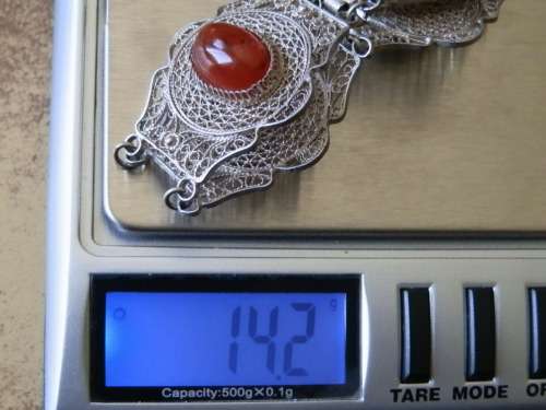 Vintage Solid Sterling Silver Filigree Bracelet with Stone & Silver Panel Bracelet