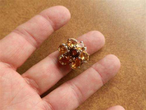Solid Sterling Silver Citrine and Yellow Sapphire Cluster Ring - weight 12.7 g