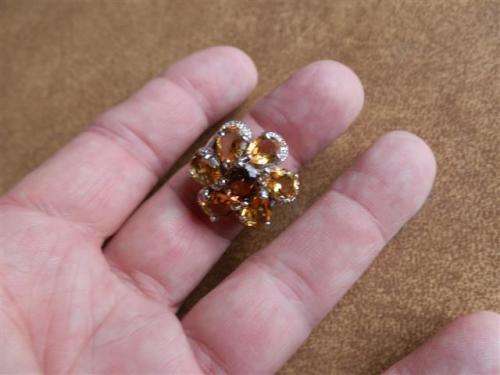 Solid Sterling Silver Citrine and Yellow Sapphire Cluster Ring - weight 12.7 g