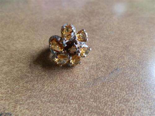 Solid Sterling Silver Citrine and Yellow Sapphire Cluster Ring - weight 12.7 g