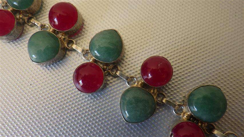 Sterling Silver Ruby and Emerald Quartz Bracelet - weight 33.7 g
