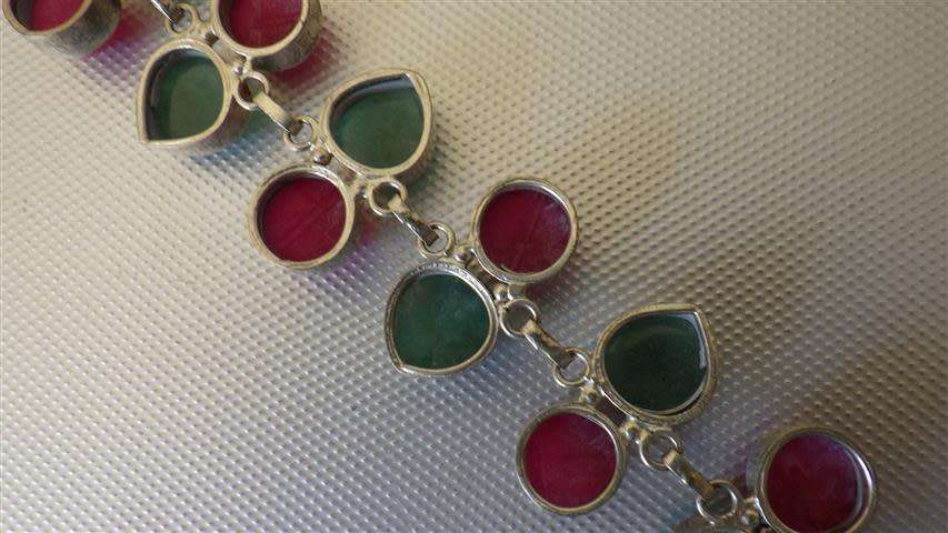 Sterling Silver Ruby and Emerald Quartz Bracelet - weight 33.7 g