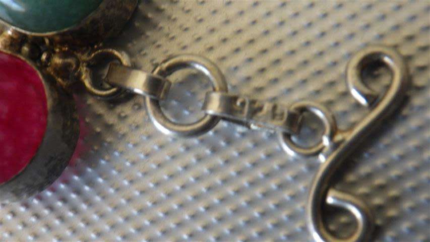 Sterling Silver Ruby and Emerald Quartz Bracelet - weight 33.7 g