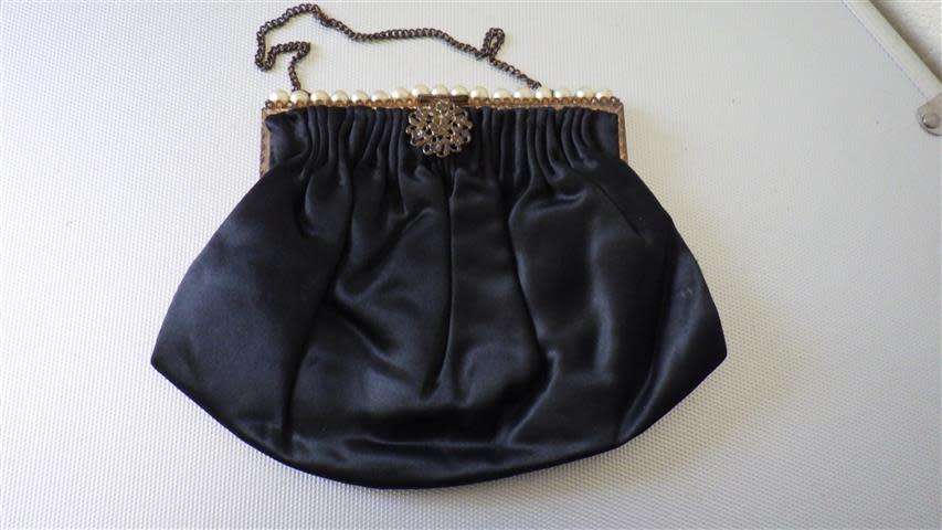 Elegant Vintage / Antique Black Satin Evening Bag