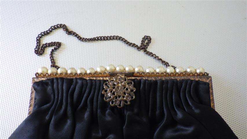 Elegant Vintage / Antique Black Satin Evening Bag