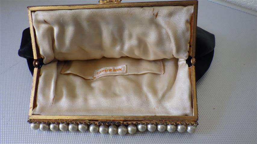 Elegant Vintage / Antique Black Satin Evening Bag