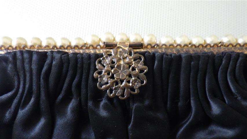Elegant Vintage / Antique Black Satin Evening Bag